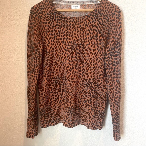 J. Crew Factory Rust Brown Animal Spot Crew Neck Teddie Sweater - Size M - Picture 1 of 6